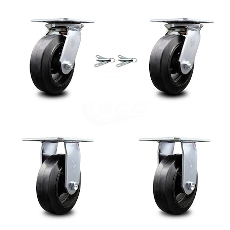 Service Caster 6 Inch Rubber on Steel Caster Set with Ball Bearing 2 Swivel Lock and 2 Rigid SCC-35S620-RSB-BSL-2-R-2